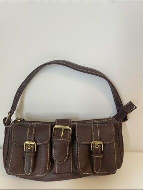 Vintage Brown Utility Shoulder Bag Y2K Multi Pocket Cargo Purse